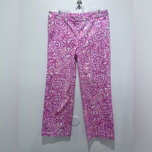 Lilly Pulitzer Sz 8 Pink White Floral Butterfly Print Wide Leg Sailor Pants WMN